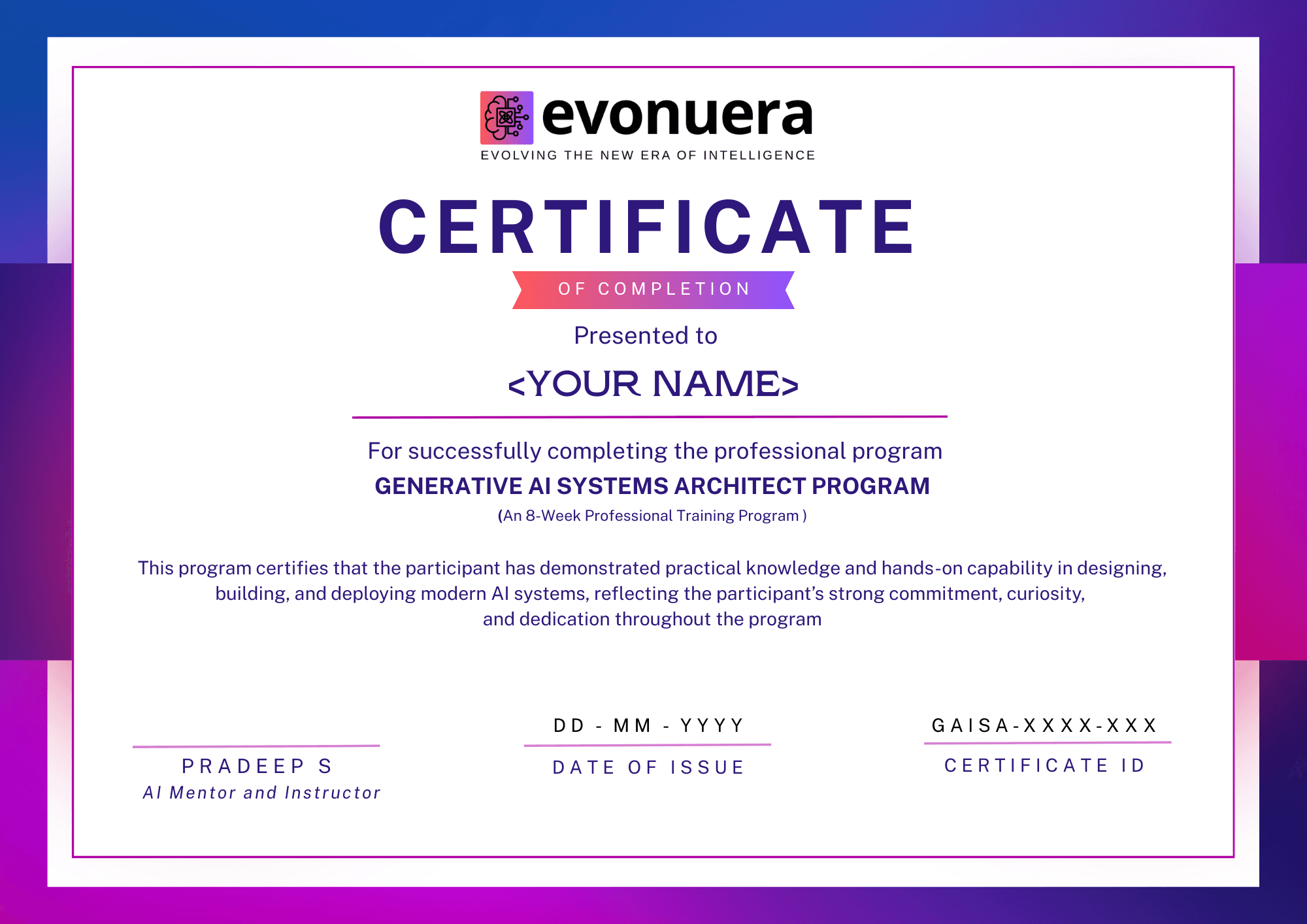 Evonuera Generative AI Architect Certificate
